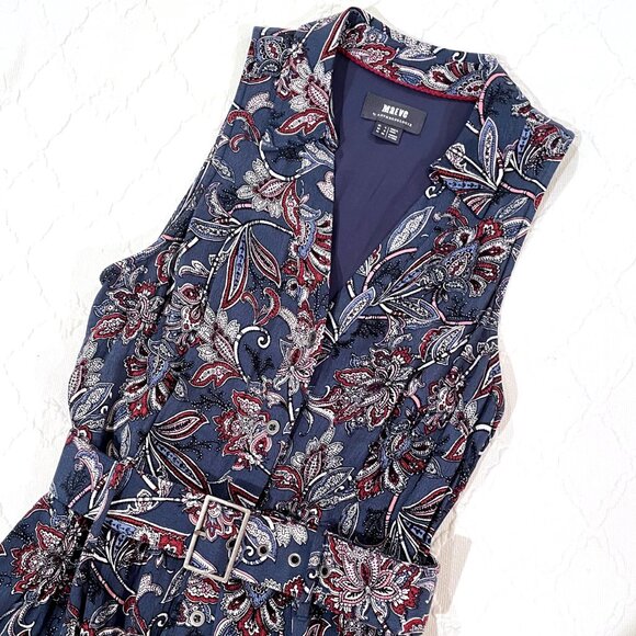 Anthropologie Maeve Calia Sleeveless Belted Shirtdress Blue White Size 0 - Picture 6 of 11